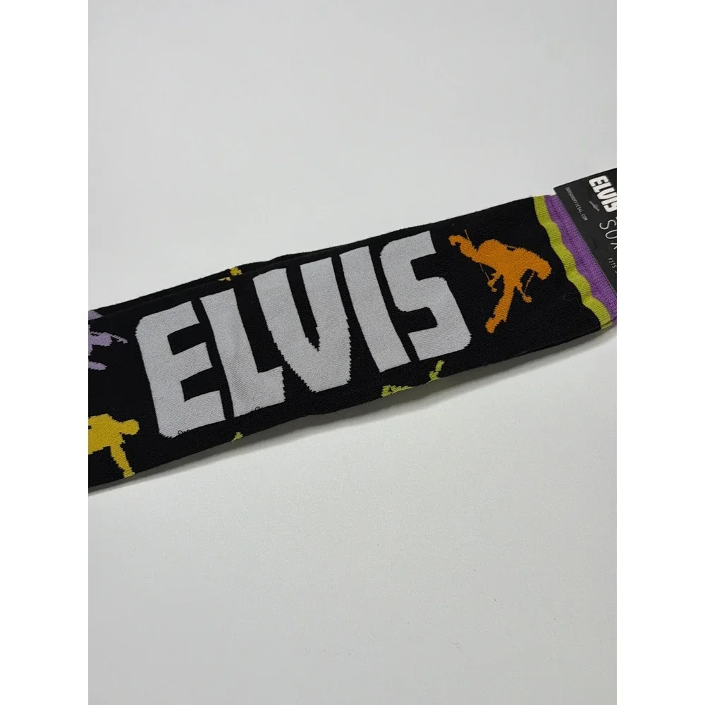 ODD SOX Elvis Presley Graphic Crew Socks Fits Mens 8-12 Womens 9-13 Black Purple